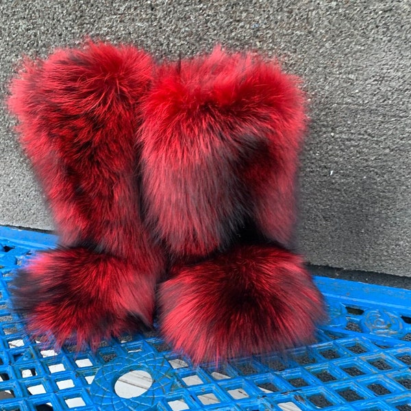 Double-Sided Silver Fox Fur Boots For Outdoor Arctic Boots Red Color Fur
