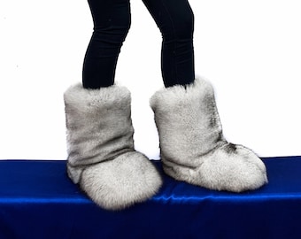 Double-Sided Fox Fur Boots For Outdoor White Fur Arctic Boots Fur Lining