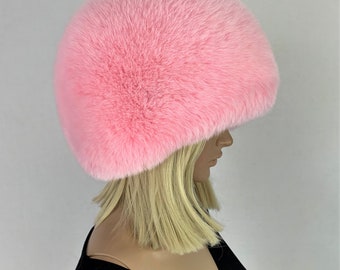Arctic Fox Fur Full Hat Saga Furs Light Pink Color All Fur Beanie Fur Hat Adjustable - Fits All