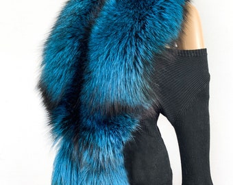 Silver Fox Fur Collar Saga Furs Big Scarf 47' (120cm)  Stole With Tails as Wristbands