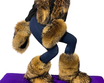 Raccoon Fur Boots, Mittens And Stole Set Natural Colors Fur Shoes Lined In Fur