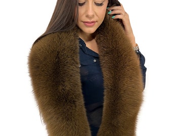 Fox Fur Stole 63' (160cm) Moss Brown Color Fur Collar Saga Furs Big Scarf Fur Boa