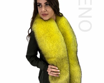 Finland Fox Fur Stole 63' (160cm) Yellow Color Fur Collar Saga Furs Big Scarf