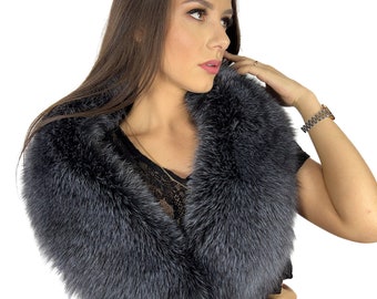 Bleu foncé Frost Fox Fur StoleSaga Furs Big Scarf 47' (120cm) Big Fur Scarf Collar