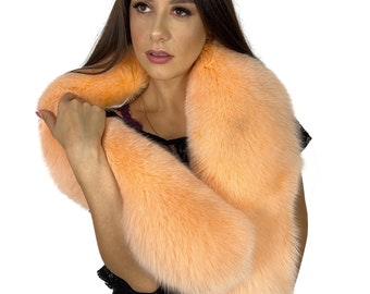 Arctic Fox Fur Stole 59' (150cm) Saga Furs Collar Light Orange Color Fur Boa Big Collar