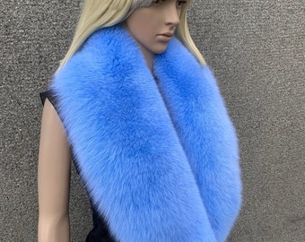 Arctic Fox Fur Collar 47' (120cm) Saga Furs Stole Big Fur Scarf Light Blue Fur