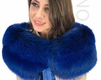 Blue Fox Fur Shawl Saga Furs Big Fur Wrap 47' (120cm) Royal Blue Fur Stole