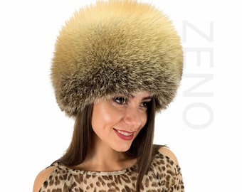 Golden Island Fox Fur Hat Top Saga Furs Natuurlijke Kleuren Fox Fur Full Hat Accessoires Hoeden & petten Wintermutsen Bontmutsen 