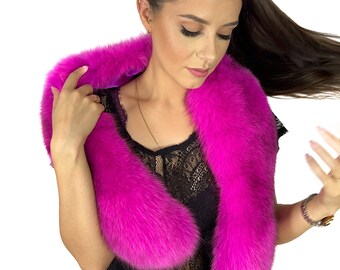 Fox Fur Collar Saga Furs Big Scarf 47' (120cm) Fur Stole Dark Fuschia Color