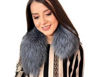 Toned Blue Frost Vossenbont sjaal 24' (60cm) Saga Furs natuurlijke bontkraag