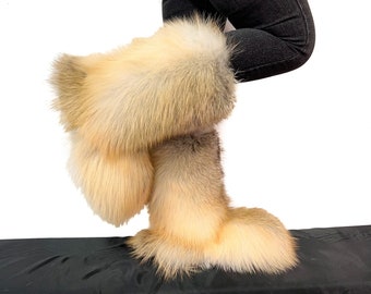 Double-Sided Golden Island Fox Fur Boots For Outdoor Natural Colors Fur Inside & Outside Saga Furs Shoes