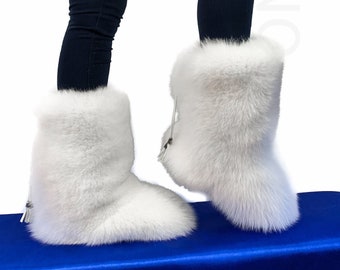 Double-Sided Arctic Fox Fur Boots For Outdoor Arctic Boots Pure White Color Fur Fur Lining