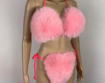 Arctic Fox Pelz Bikini Doppelseitig Fell Verstellbare Saiten - Passend für alle Pink Farbe Fell