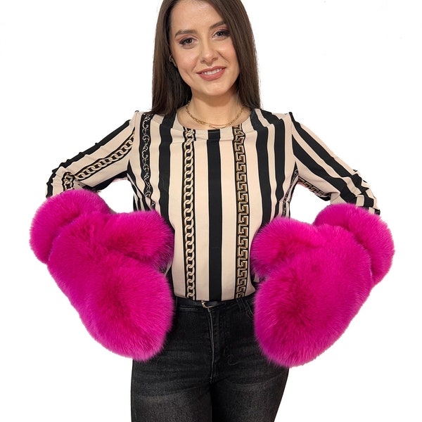 Manoplas gigantes de piel de zorro ártico Saga Furs Fuschia Pink Colors Guantes de invierno de piel Manoplas de piel completa