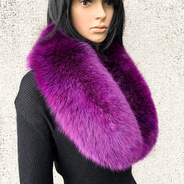 Real Fox Fur Collar Saga Furs Big Scarf 40' Inches Purple Stole