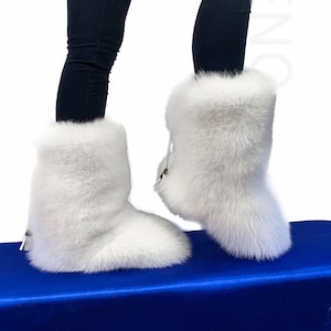Double-sided Arctic Fox Fur Boots for Outdoor Arctic Boots Pure White ...
