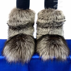 Double-sided Silver Fox Fur Boots for Outdoor Arctic Boots Natural ...
