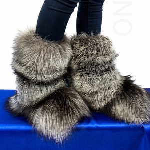 Double-sided Silver Fox Fur Boots for Outdoor Arctic Boots - Etsy