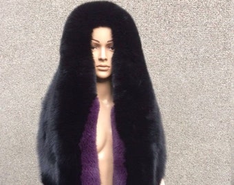 Fox Fur Double Sided Hooded Stole 70' Hood with Stole in One Item