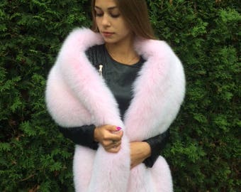 Double-Sided Arctic Fox Fur Stole 70' (180cm) Saga Furs Baby Pink