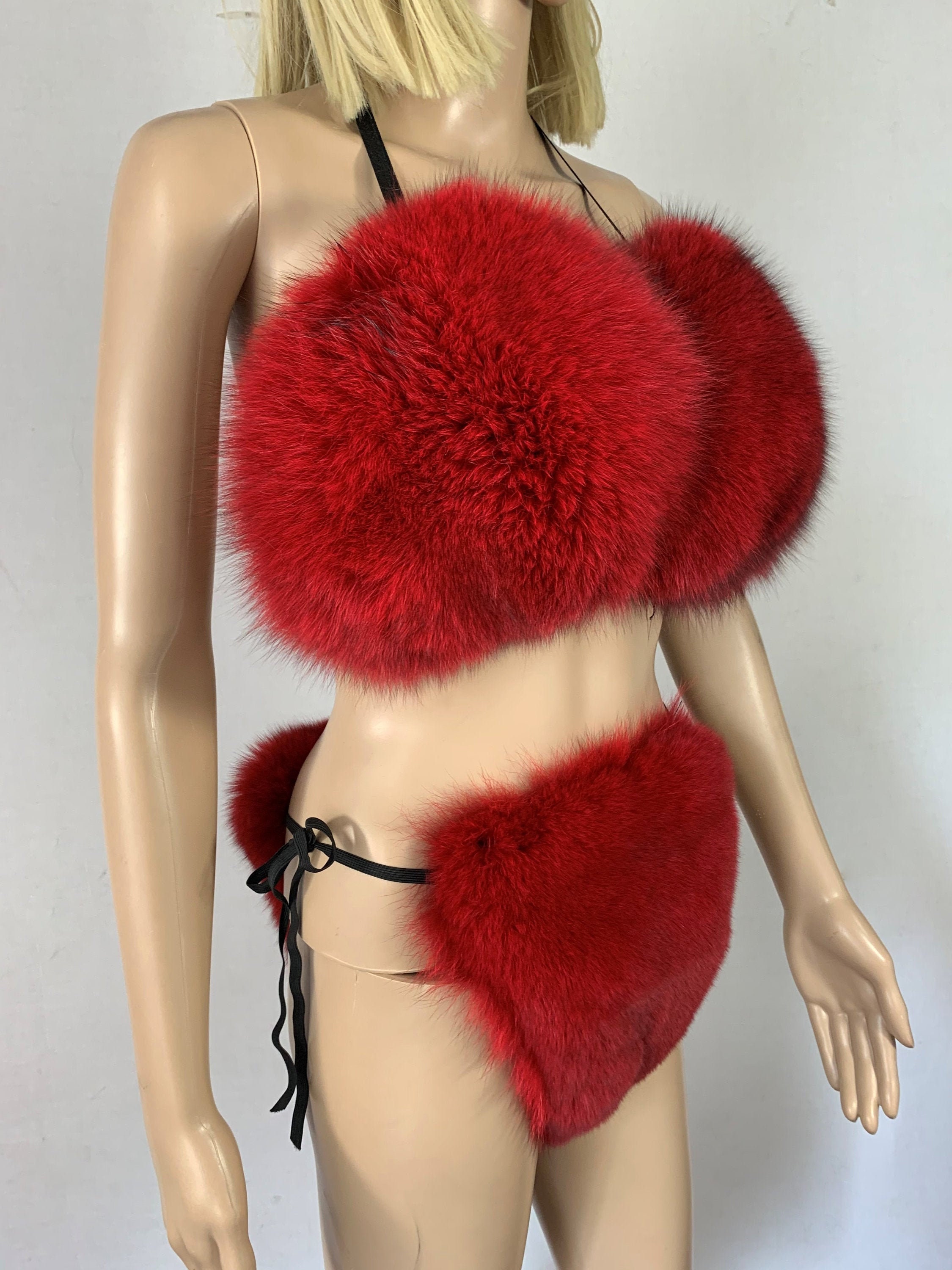 Fox Fur Bikini Double Sided Fur Two Pieces Bikini Fur Top and Panties  Adjustable Strings Fits All Red Color Fur -  Canada