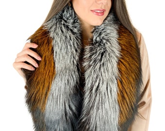 Silver Fox Fur Stole 55' (140cm) Saga Furs Splitted Two Colors Fur Collar