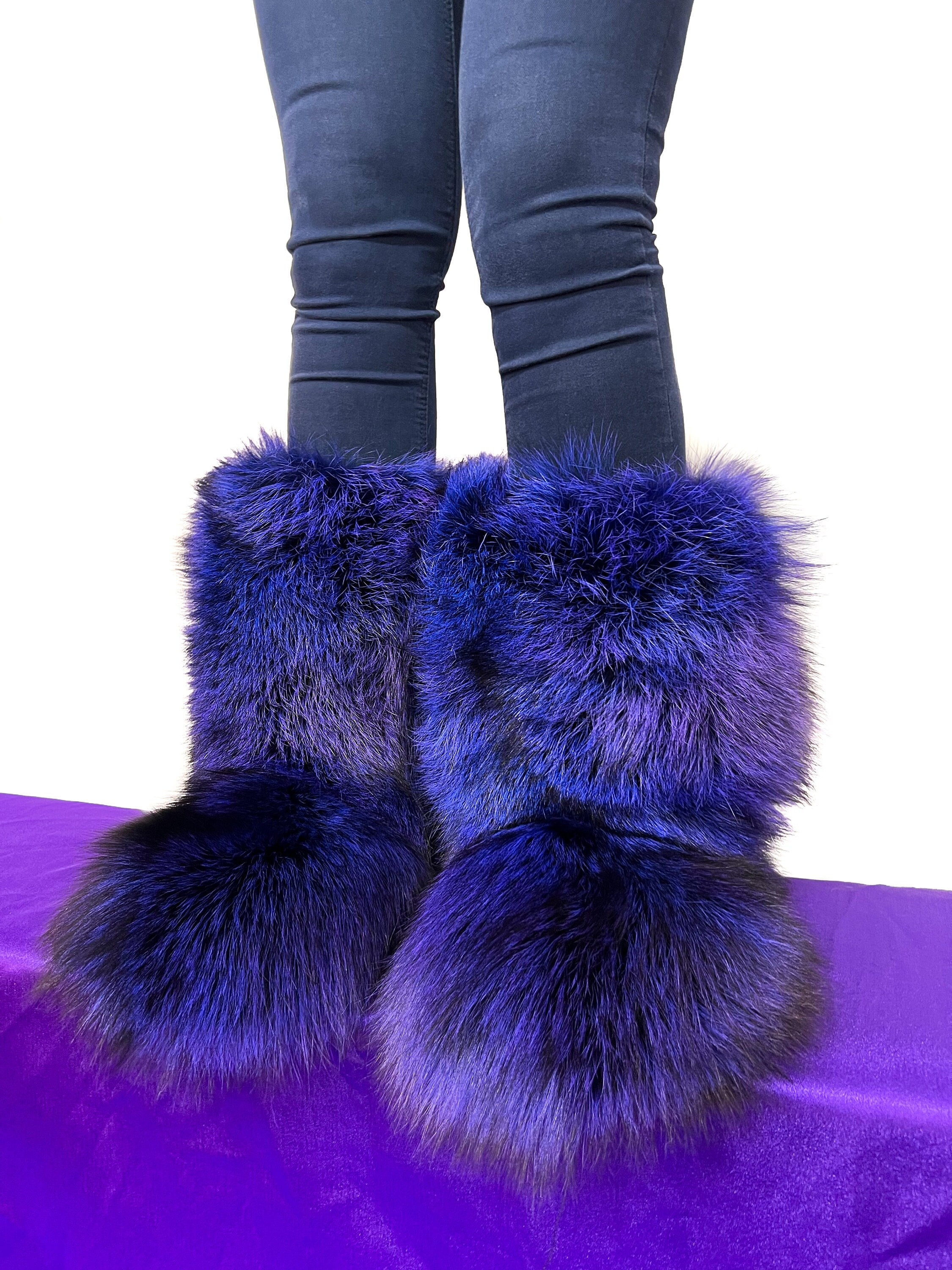 Blue faux cheap fur boots