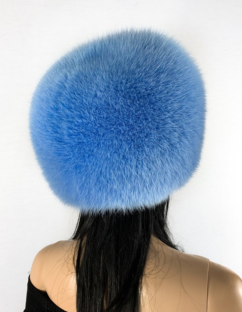 Arctic Fox Fur Hat Saga Furs Full Round Hat in Light Blue Color