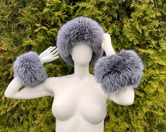 Blue Frost vossenbont hoofdband 24' (60cm) & transformerende polsbandjes / hoofdbandset Saga Furs Natural Fur