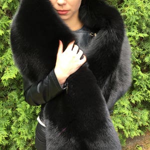 Double-Sided Black Fox Fur Stole 70' And Full Fur Hat Set Saga Furs 画像 6