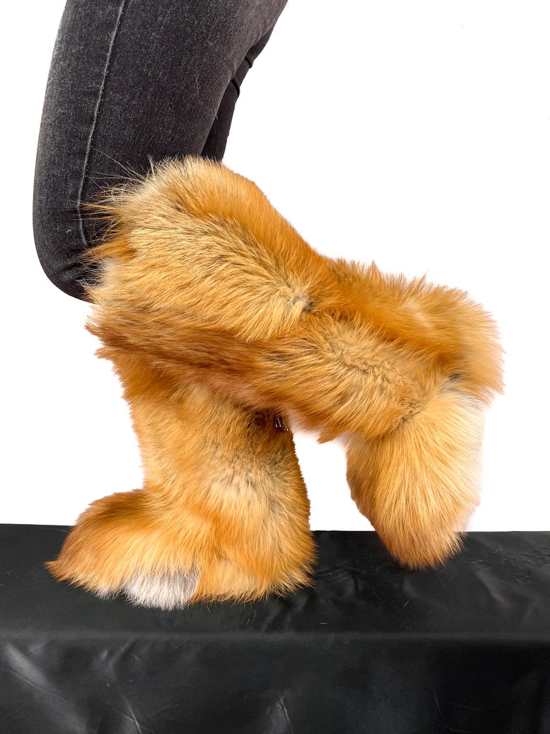 Double-Sided Gold Fox Fur Boots For Indoor & Outdoor Knee High Natural Colors Fur Inside And Outside Saga Furs Shoes image 7