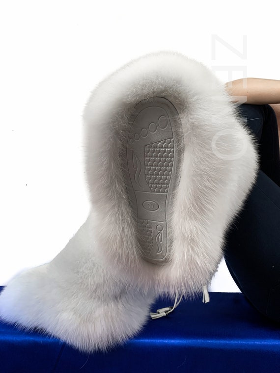 Double-sided Arctic Fox Fur Boots for Outdoor Arctic Boots Pure White Color  Fur Fur Lining - Etsy