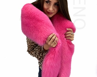 King Size Arctic Fox Fur Stole 75' (190cm) Saga Furs Boa Collar Pink Color Fox Fur