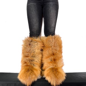 Double-Sided Gold Fox Fur Boots For Indoor & Outdoor Knee High Natural Colors Fur Inside And Outside Saga Furs Shoes image 4