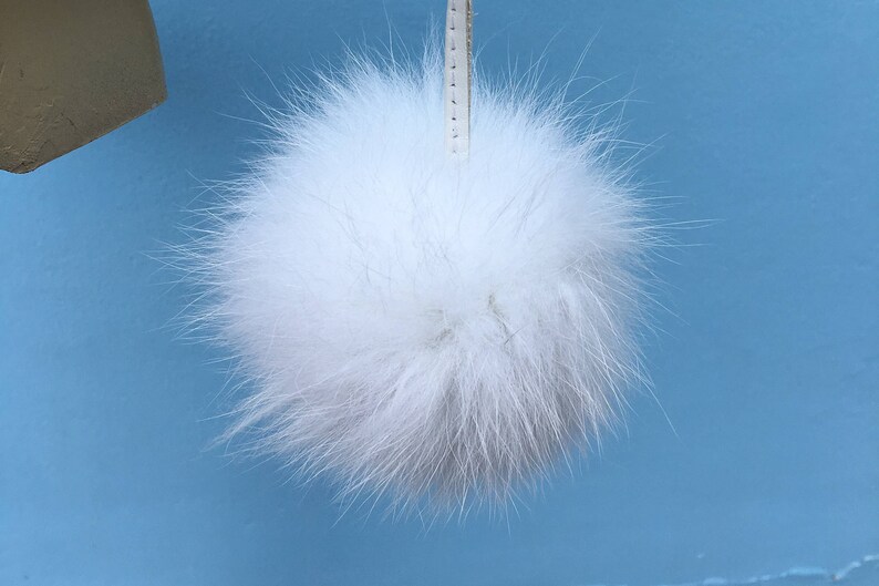 Arctic Fox Fur Ushanka Hat White Leather Pure White Fox PomPom Saga