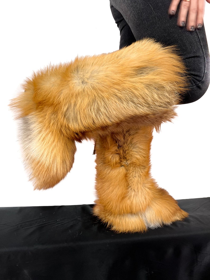 Double-Sided Gold Fox Fur Boots For Indoor & Outdoor Knee High Natural Colors Fur Inside And Outside Saga Furs Shoes image 5