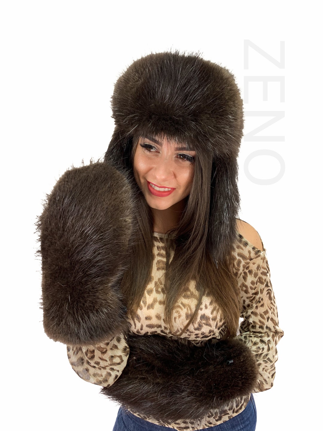 Naural Beaver Fur Trapper Hat Full Fur Aviator Hat Natural Brown ...