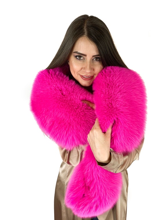 Arctic Fox Fur Stole 70' 180cm Saga Furs Boa Fuschia Pink Color Fox Fur  Collar 