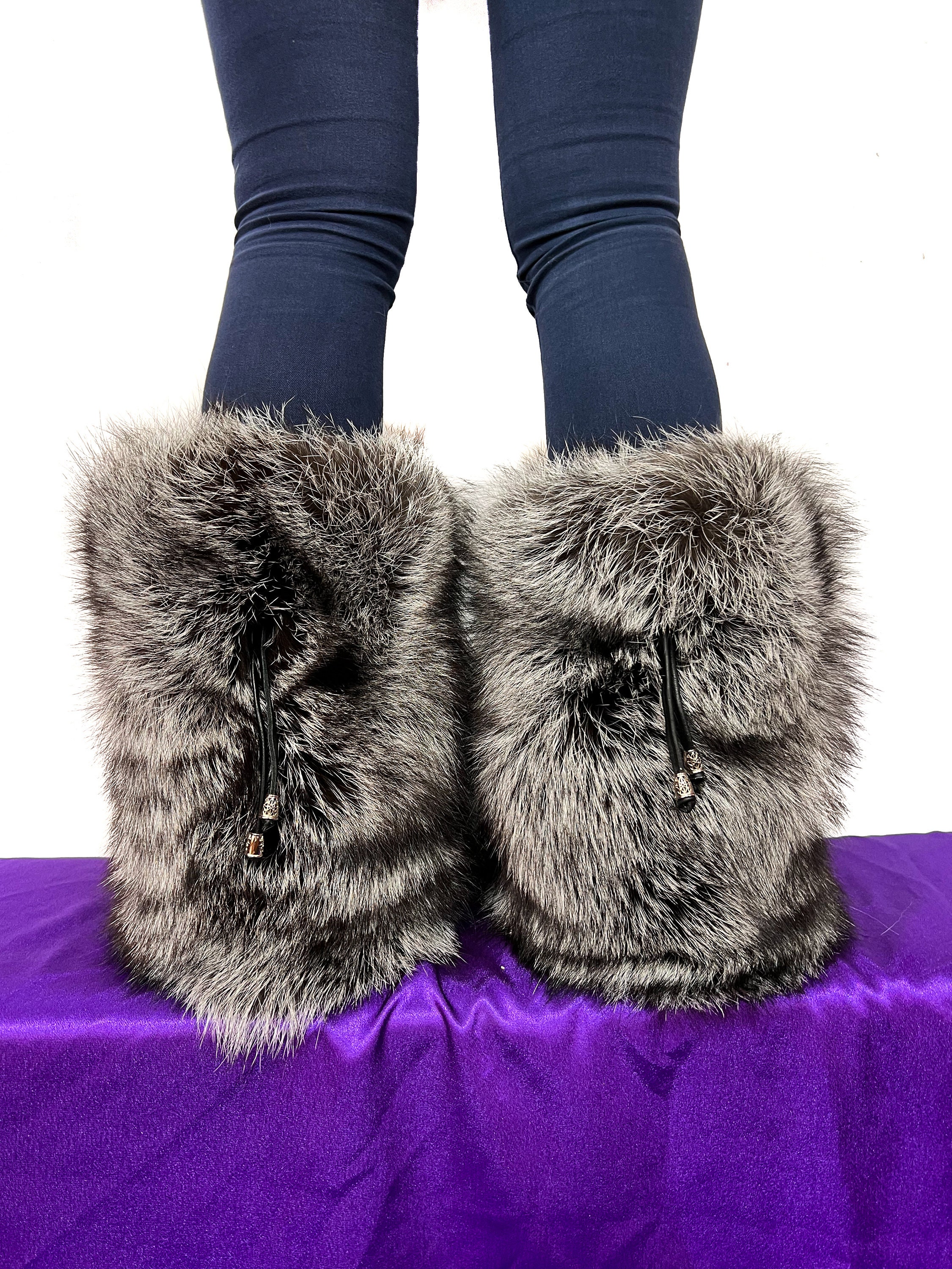 Double-sided Silver Fox Fur Boots for Indoor & Outdoor Natural Colors Fur  Shoes All Inside Lined in Fur - Etsy