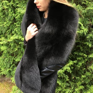 Double-Sided Black Fox Fur Stole 70' And Full Fur Hat Set Saga Furs imagem 5