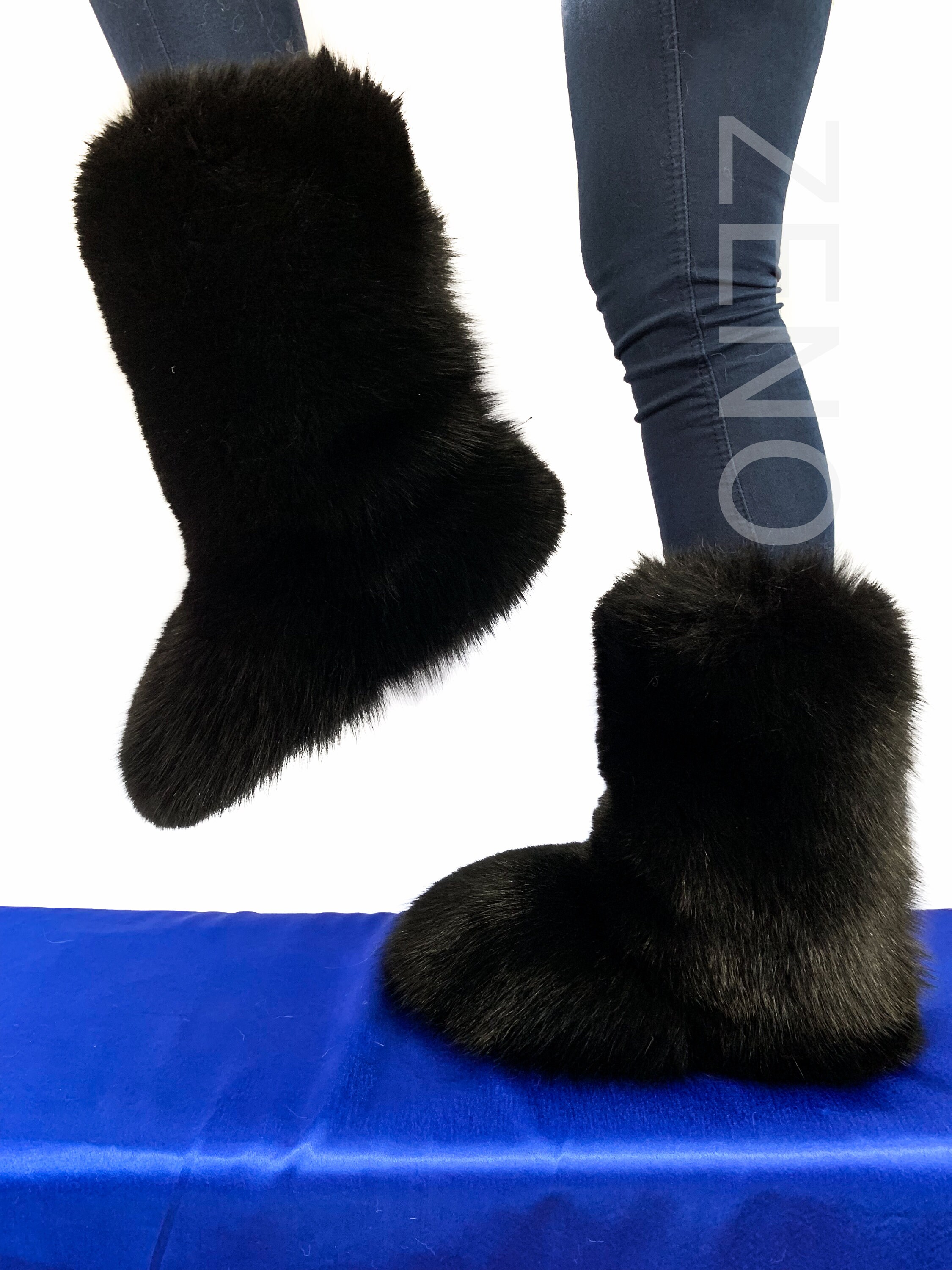 Double-sided Fox Fur Boots for Outdoor Big Foot Boots Jet - Etsy