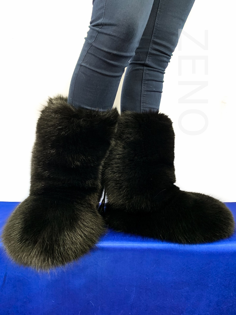 Double-sided Fox Fur Boots for Outdoor Big Foot Boots Jet - Etsy