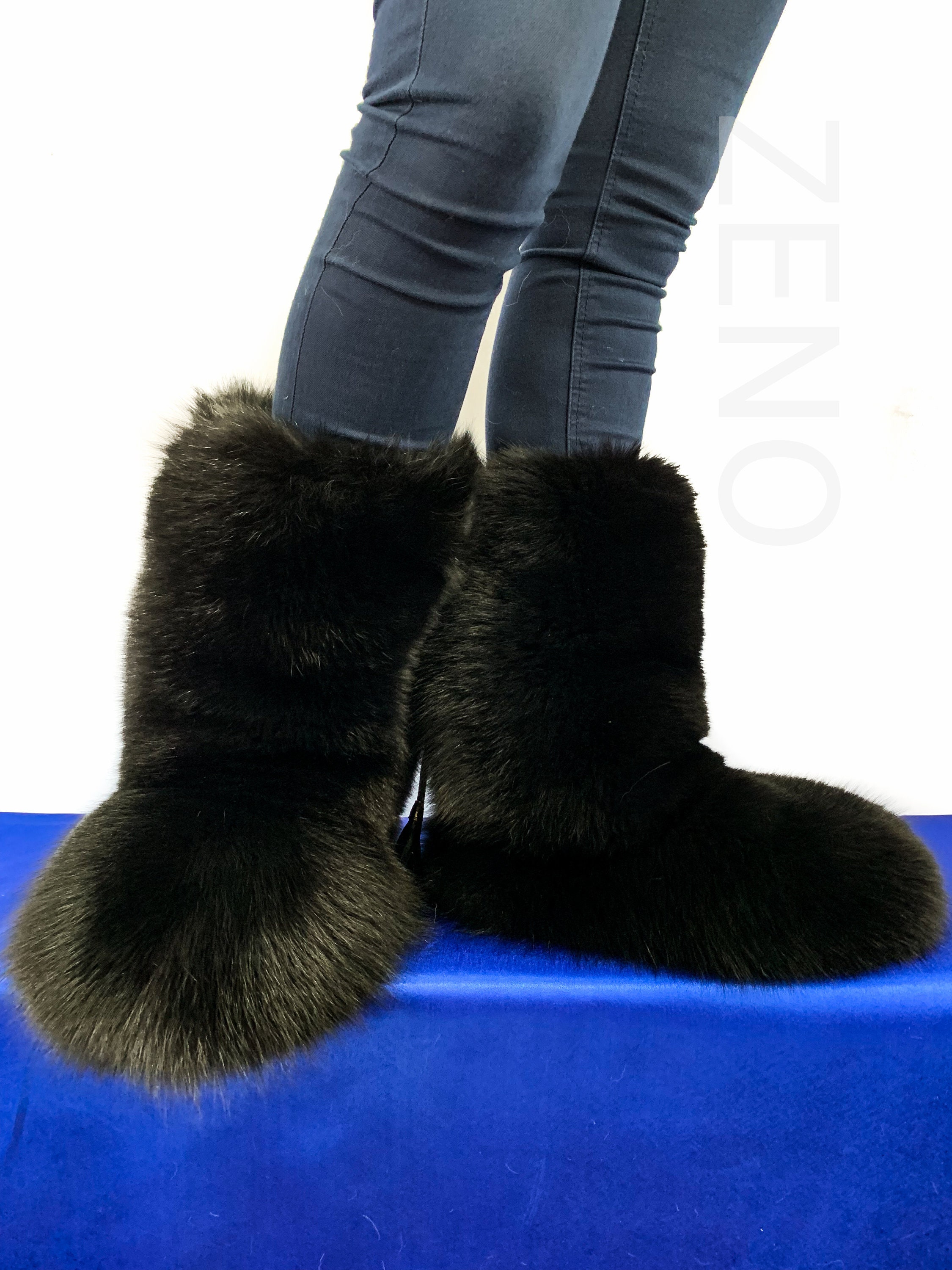 Double-sided Fox Fur Boots for Outdoor Big Foot Boots Jet | Etsy