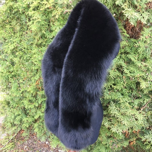 Jet Black Fox Fur Stole 63' (160cm) Saga Furs Boa Collar