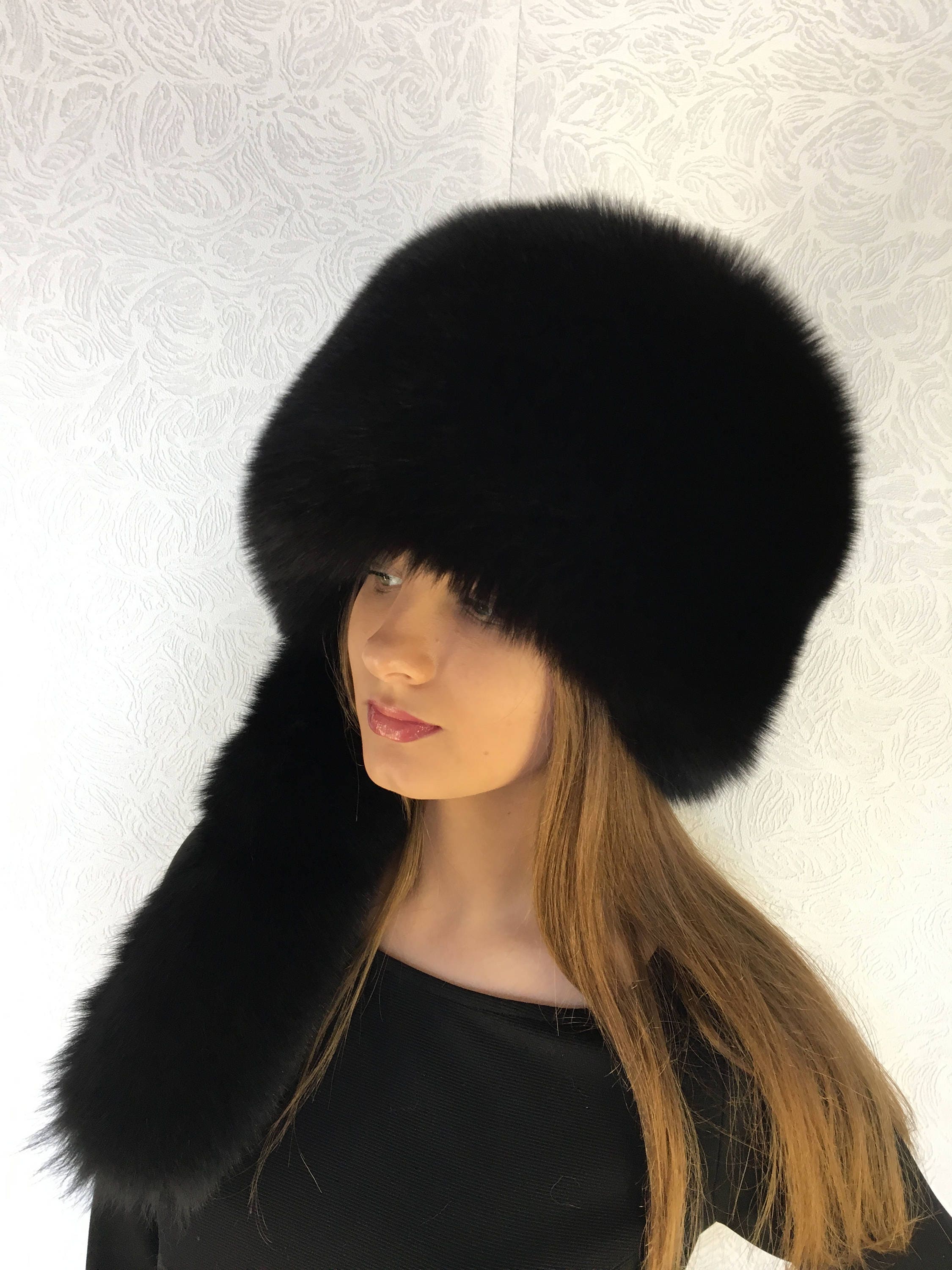 Fox Fur Collar 50' Full Fur Hat Black Fur Set Three Fur | Etsy