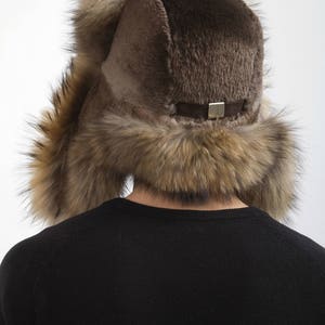 Raccoon and Sheared Beaver Fur Trapper Hat For a Men's Regular size Aviator Hat 22.5 23' Inch image 3