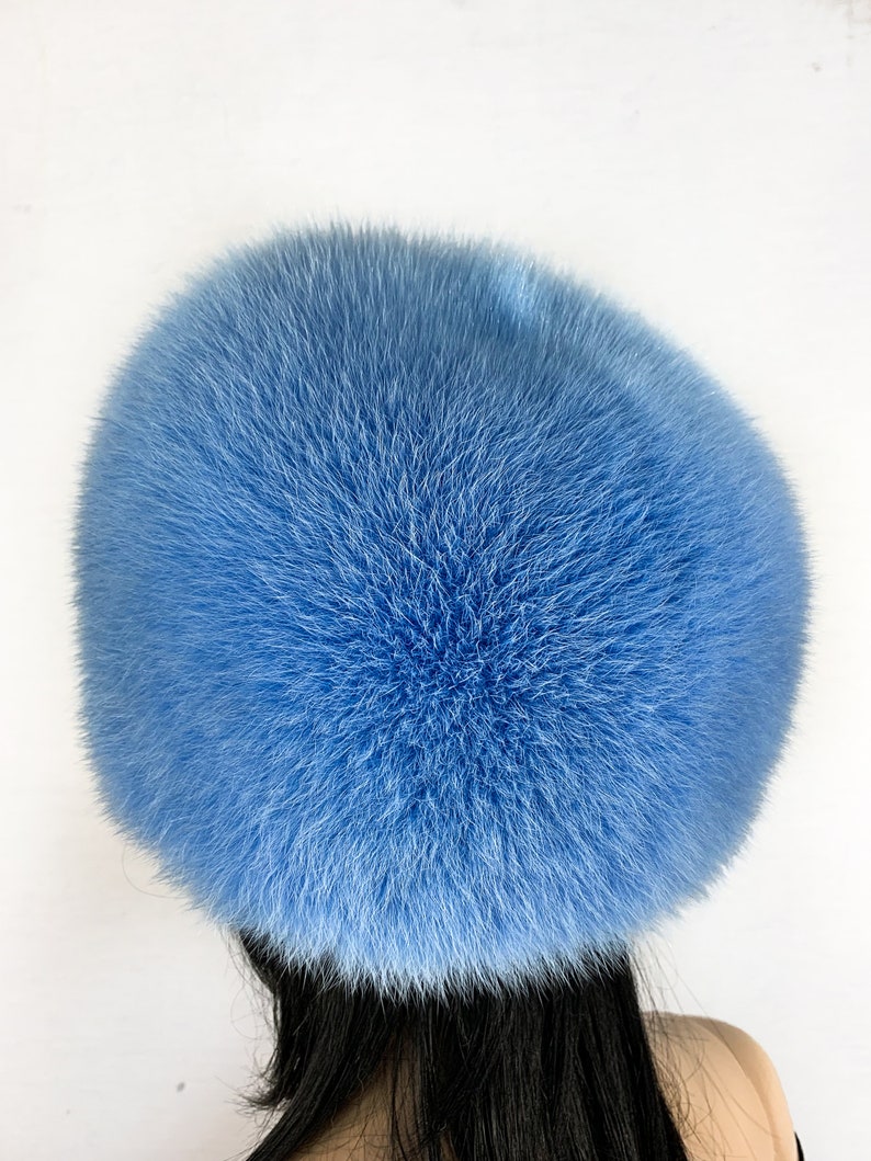 Arctic Fox Fur Hat Saga Furs Full Round Hat in Light Blue Color