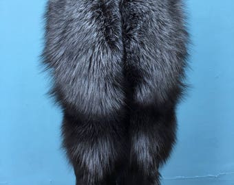 Natural Silver Fox Fur Stole 60' Saga Furs Collar With Fox Tails