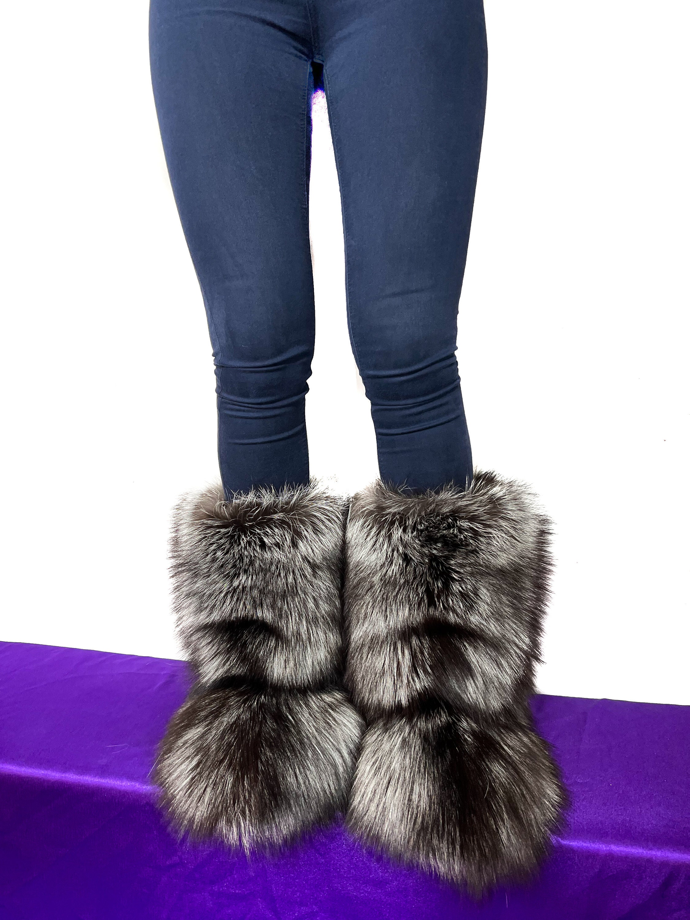 Outdoor Inside All Fur Fur Fur Colors Double-sided Natural Fox Boots Lined in Shoes - & Etsy for Indoor Silver