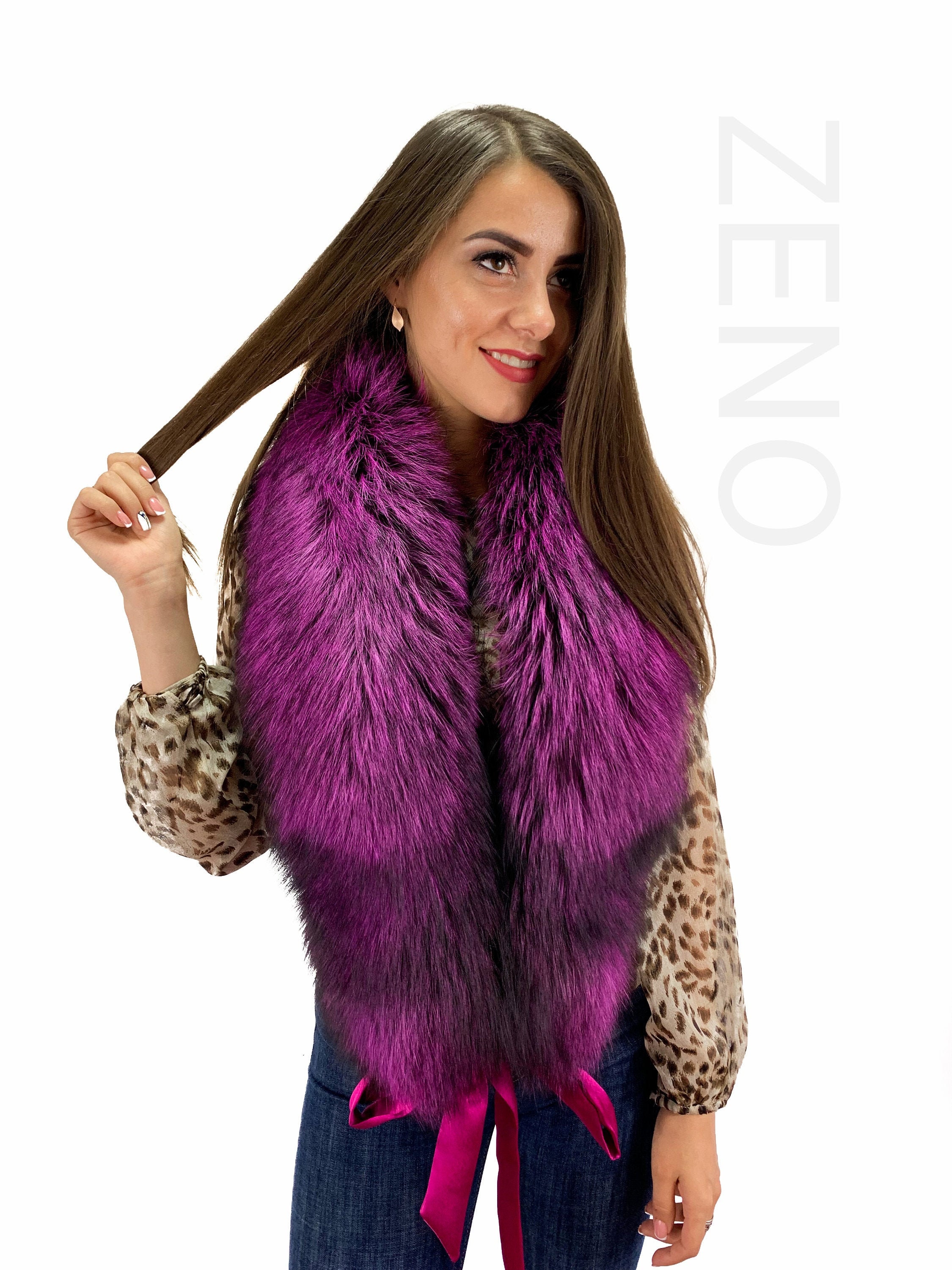 Fancy Levander Purple Arctic Shadow Fox Fur Handmade Stole Shawl Wrap Boa Scarf Fancy Levander Purple Arctic Shadow Fox Fur Handmade Stole Shawl Wrap Boa Scarf